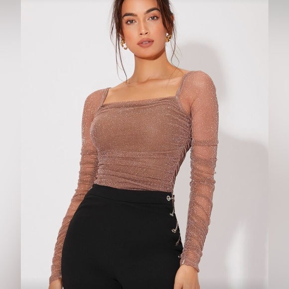 Sheer sparkle gathered waist top Large - Picture 7 of 8